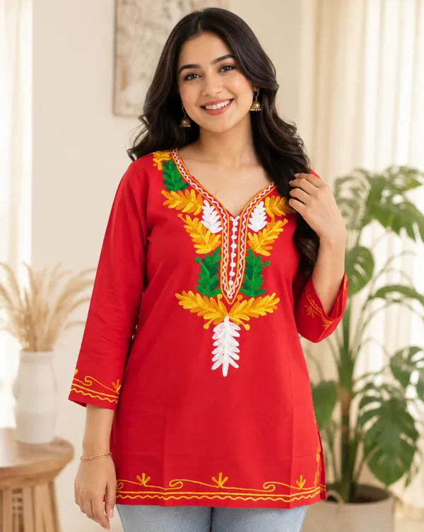 Embroidery_Short_Kurti_Red
