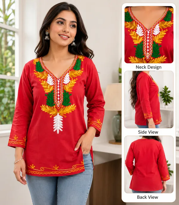 Embroidery_Short_Kurti_Red