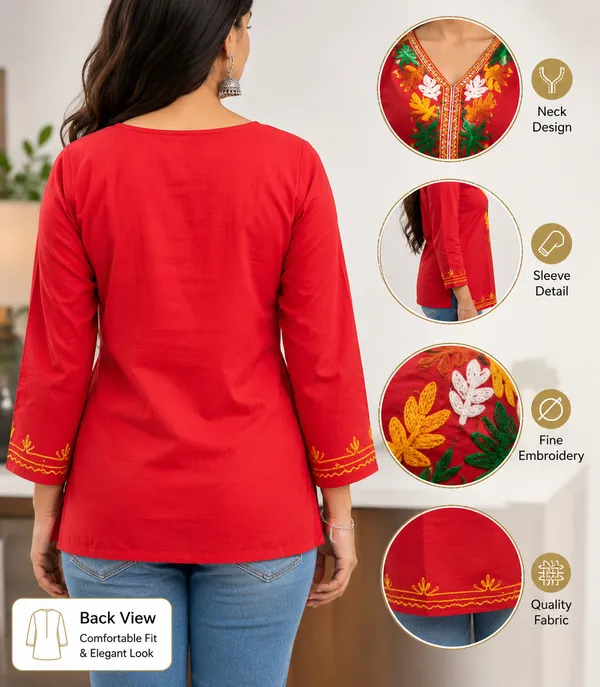 Embroidery_Short_Kurti_Red