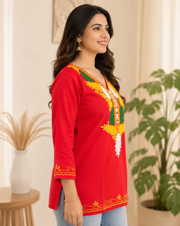 Embroidery_Short_Kurti_Red