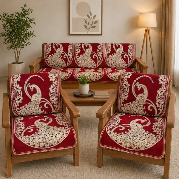 Samstyle_Maroon_Peacock_Sofa_Cover_Pack_Of_5