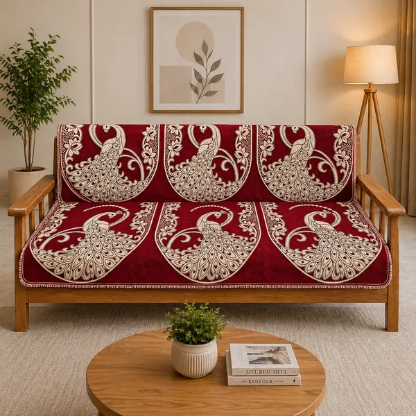 Samstyle_Maroon_Peacock_Sofa_Cover_Pack_Of_5