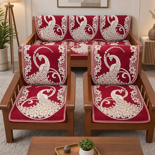 Samstyle_Maroon_Peacock_Sofa_Cover_Pack_Of_5