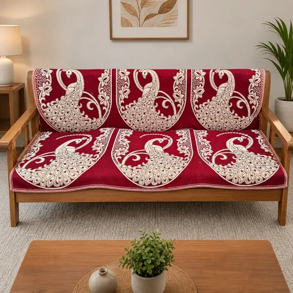 Samstyle_Maroon_Peacock_Sofa_Cover_Pack_Of_5
