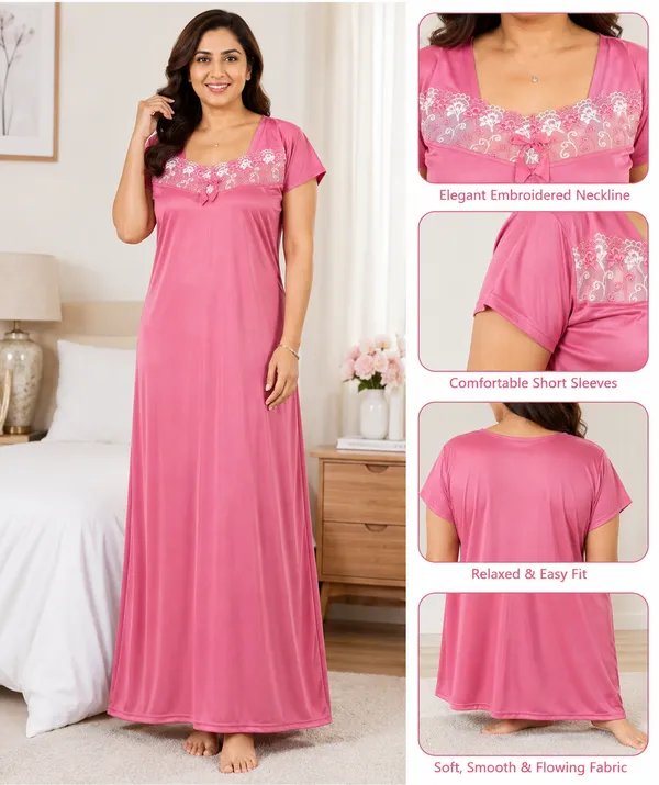 Women’s_Pink_Satin_Nighty_|_Stylish_Lace_Embroidered_Nightdress_with_Bow_|_Short_Sleeve_Sleepwear_for_Women_|_Soft_&_Elegant_Night_Gown
