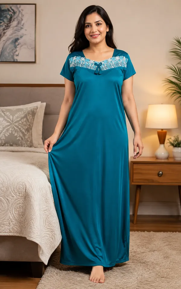 Women’s_Satin_Nighty_for_Women_|_Premium_Soft_&_Comfortable_Full-Length_Night_Dress_|_Short-Sleeve_Nightgown_with_Stylish_Lace_Neck_&_Bow_Design_|_Elegant_Sleepwear