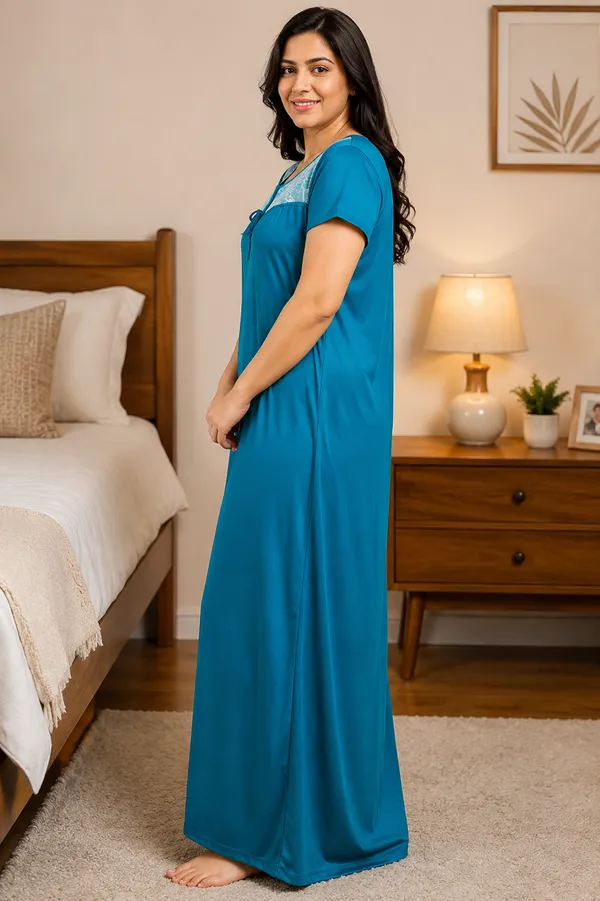 Women’s_Satin_Nighty_for_Women_|_Premium_Soft_&_Comfortable_Full-Length_Night_Dress_|_Short-Sleeve_Nightgown_with_Stylish_Lace_Neck_&_Bow_Design_|_Elegant_Sleepwear