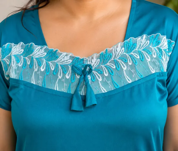 Women’s_Satin_Nighty_for_Women_|_Premium_Soft_&_Comfortable_Full-Length_Night_Dress_|_Short-Sleeve_Nightgown_with_Stylish_Lace_Neck_&_Bow_Design_|_Elegant_Sleepwear