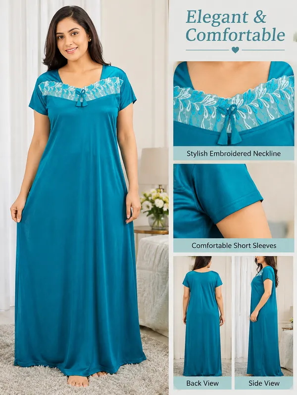 Women’s_Satin_Nighty_for_Women_|_Premium_Soft_&_Comfortable_Full-Length_Night_Dress_|_Short-Sleeve_Nightgown_with_Stylish_Lace_Neck_&_Bow_Design_|_Elegant_Sleepwear