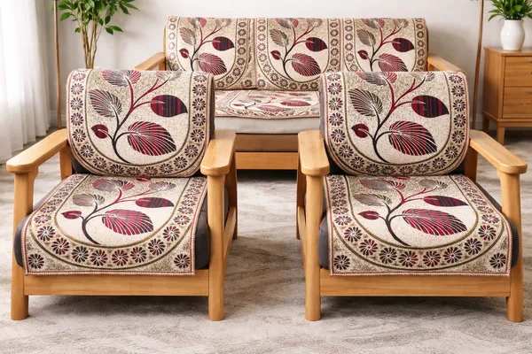Samstyle_Maroon_Leaf_Sofa_Cover_Pack_Of_5