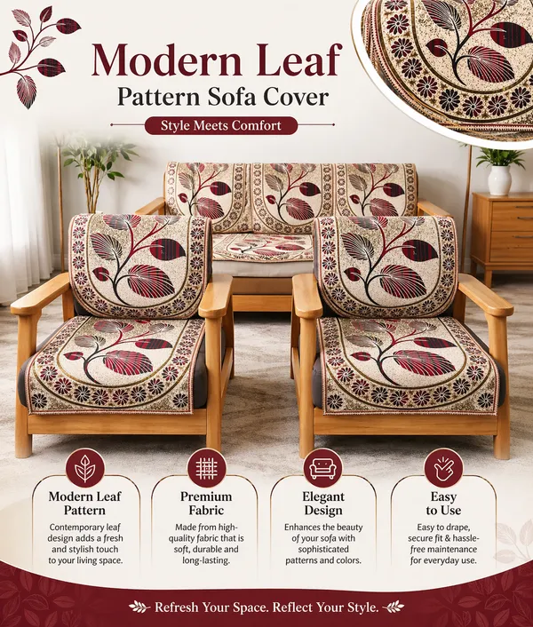 Samstyle_Maroon_Leaf_Sofa_Cover_Pack_Of_5