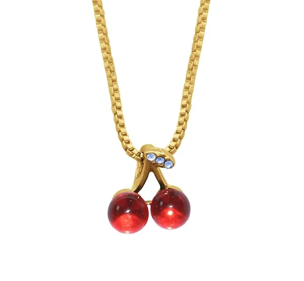 Gold_Tone_Cherry_Charm_Pendant_Necklace_For_Women