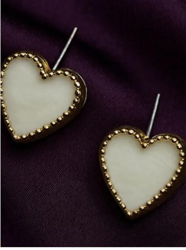 Gold_Tone_Heart_Ivory_Stud_Earrings_For_Women