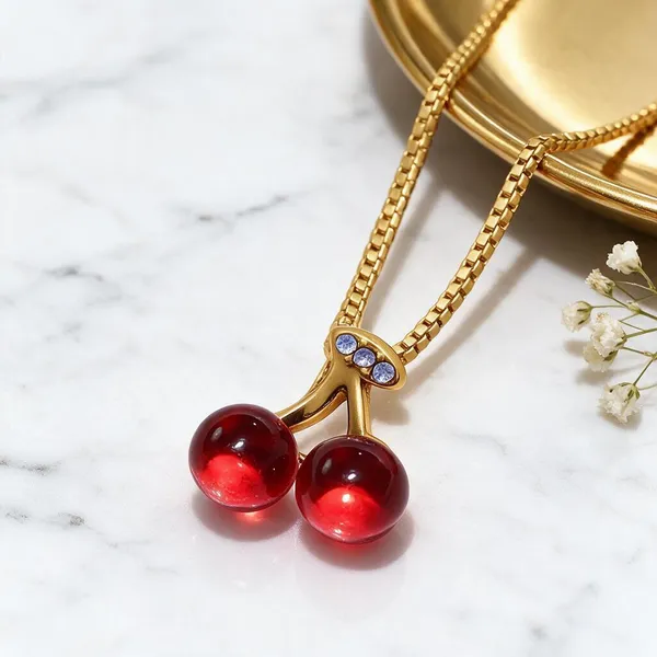 Gold_Tone_Cherry_Charm_Pendant_Necklace_For_Women