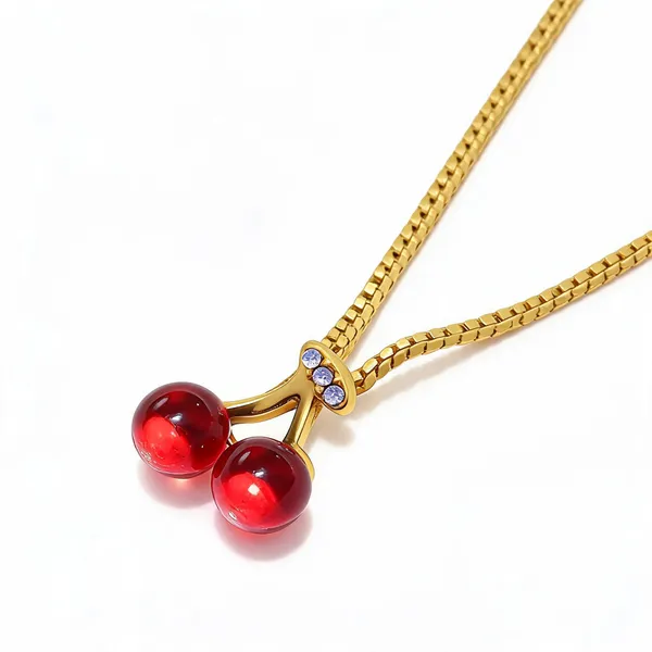 Gold_Tone_Cherry_Charm_Pendant_Necklace_For_Women