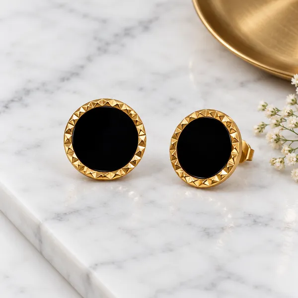 Gold_Tone_Textured_Round_Stud_Earrings_For_Women