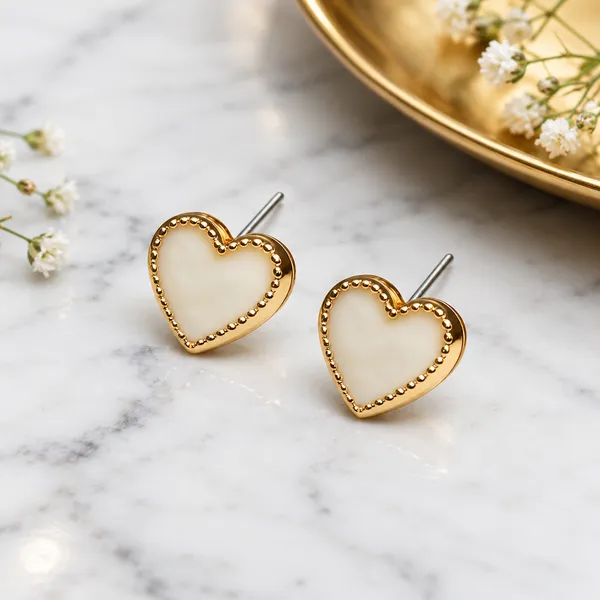 Gold_Tone_Heart_Ivory_Stud_Earrings_For_Women