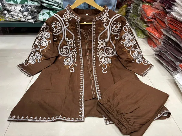 Mocha_Brown_Floral_Embroidered_Jacket_Set