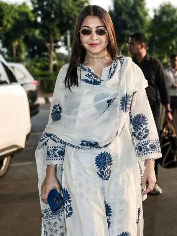 Libas_White_Floral_Printed_Anarkali_Kurta_Set_with_Blue_Dupatta