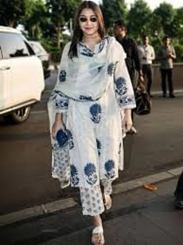 Libas_White_Floral_Printed_Anarkali_Kurta_Set_with_Blue_Dupatta