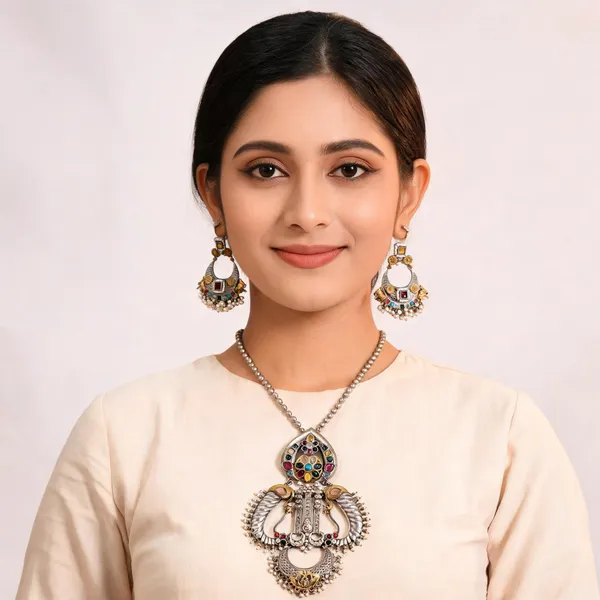 Silver_Metal_Necklace_Set_For_Women