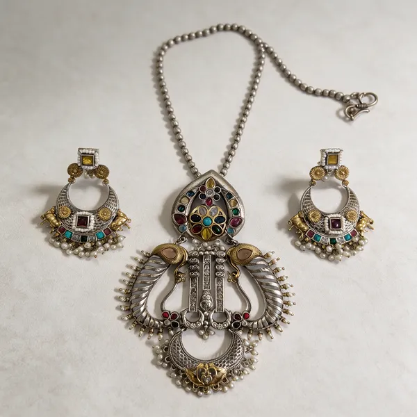 Silver_Metal_Necklace_Set_For_Women