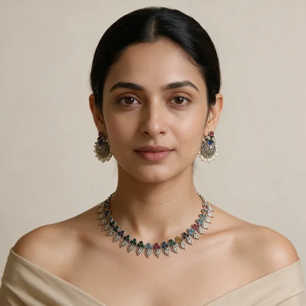 Silver_Metal_Necklace_Set_For_Women