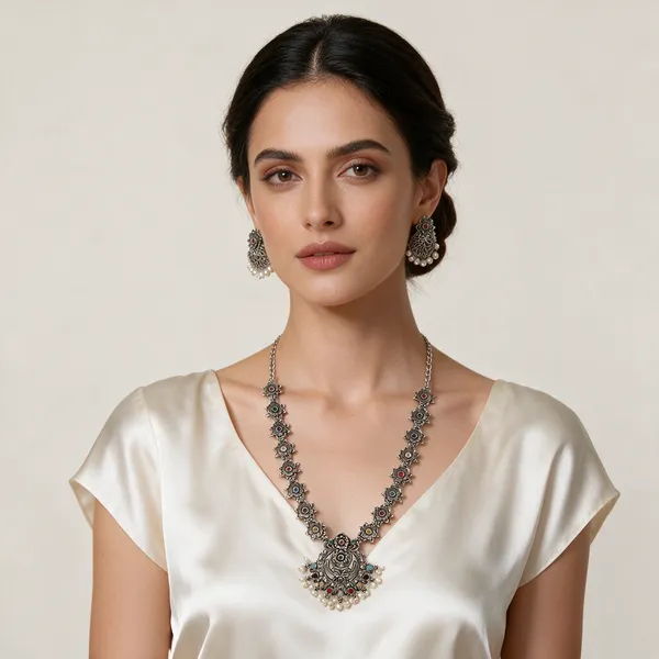 Silver_Metal_Necklace_Set_For_Women