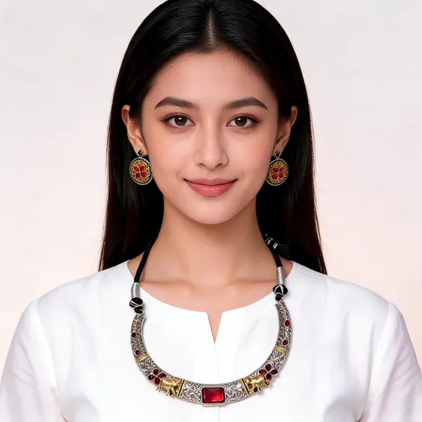Silver_Metal_Necklace_Set_For_Women