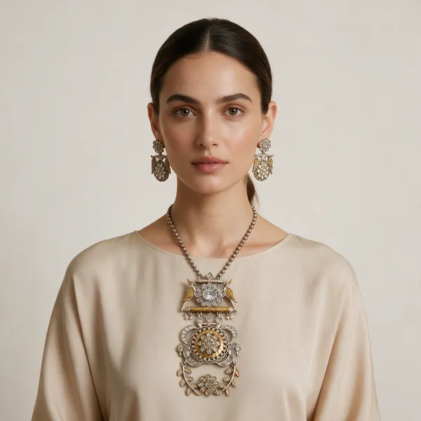 Silver_Metal_Necklace_Set_For_Women