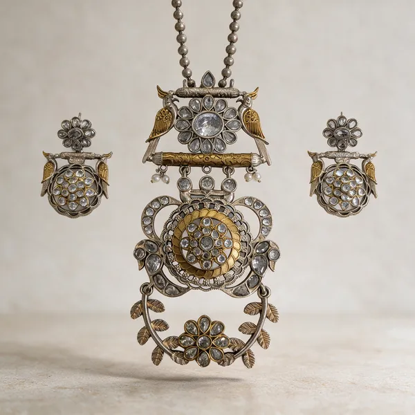 Silver_Metal_Necklace_Set_For_Women