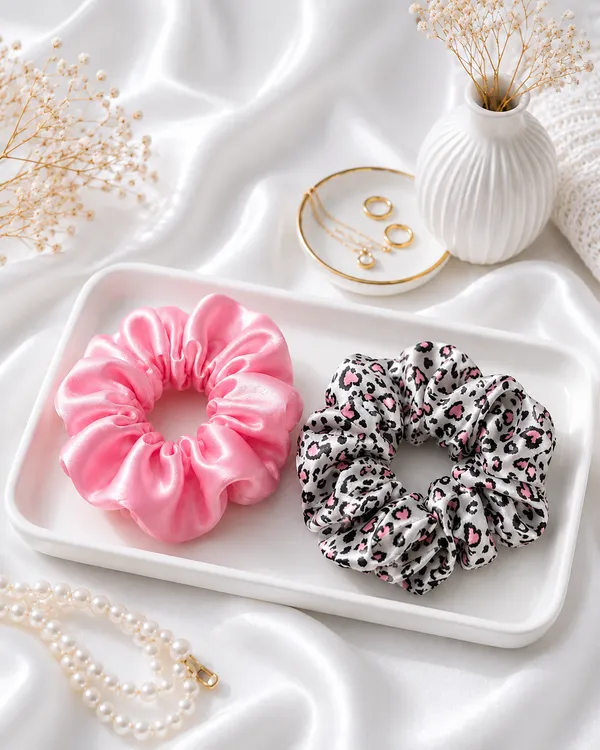 Pink_Black_Silk_Satin_Leopard_Print_Hair_Scrunchie_For_Women