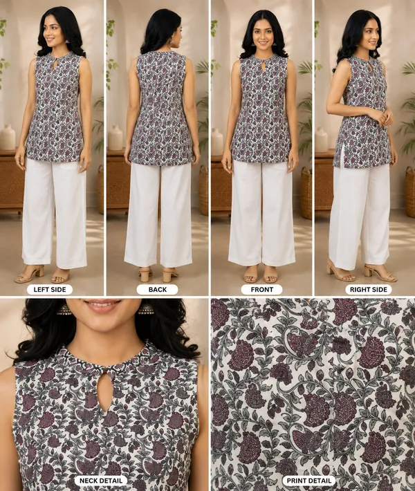 Grey_Cotton_Floral_Print_Sleeveless_Kurti_For_Women