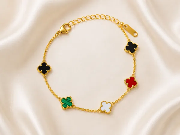 Gold_Tone_Stainless_Steel_Multicolor_Clover_Charm_Bracelet_For_Women