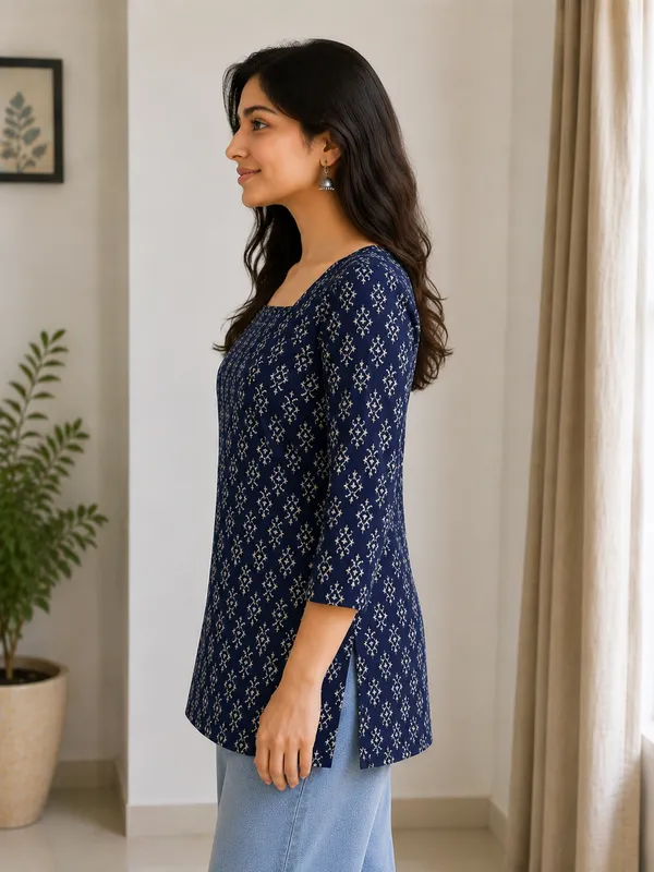 Navy_Blue_Cotton_Straight__Short_Kurti_For_Women