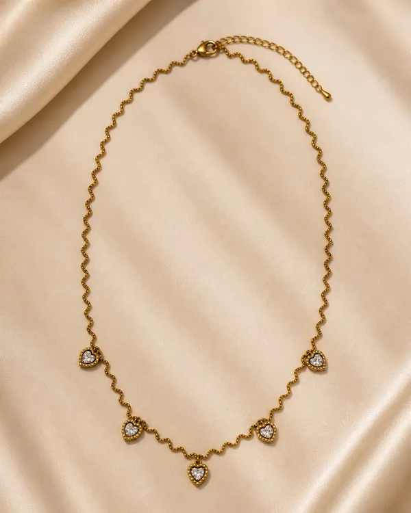 Gold_Tone_Stainless_Steel_Wavy_Heart_Charm_Necklace_For_Women