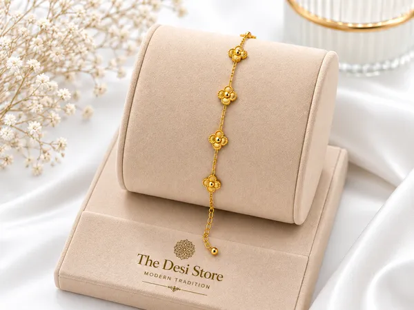 Gold_Tone_Stainless_Steel_Floral_Motif_Chain_Bracelets_For_Women