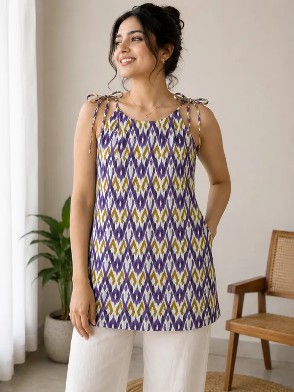 Purple_Cotton_Geometric_Print_Sleeveless_Tunic_Top_For_Women