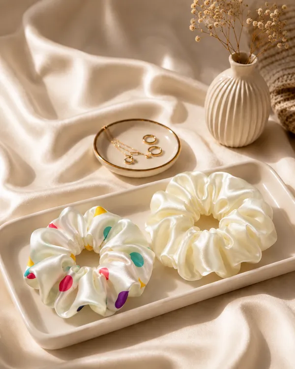 Cream_Silk_Hair_Scrunchie_Set_For_Women