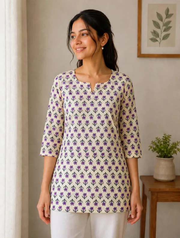 Cream_Sleves_Short_Kurti_For_Women