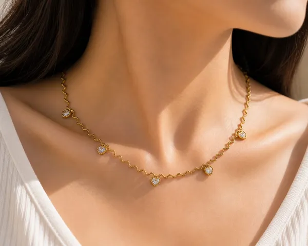 Gold_Tone_Stainless_Steel_Wavy_Heart_Charm_Necklace_For_Women