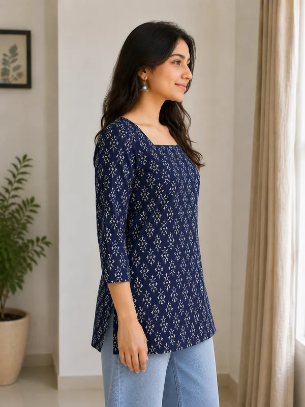 Navy_Blue_Cotton_Straight__Short_Kurti_For_Women