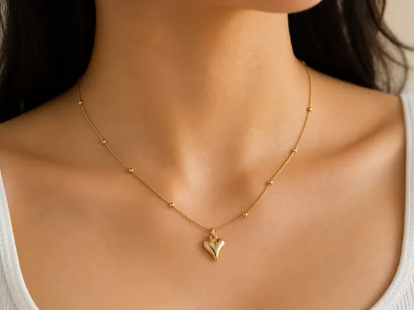 Gold_Tone_Stainless_Steel_Beaded_Heart_Pendant_Necklace_For_Women