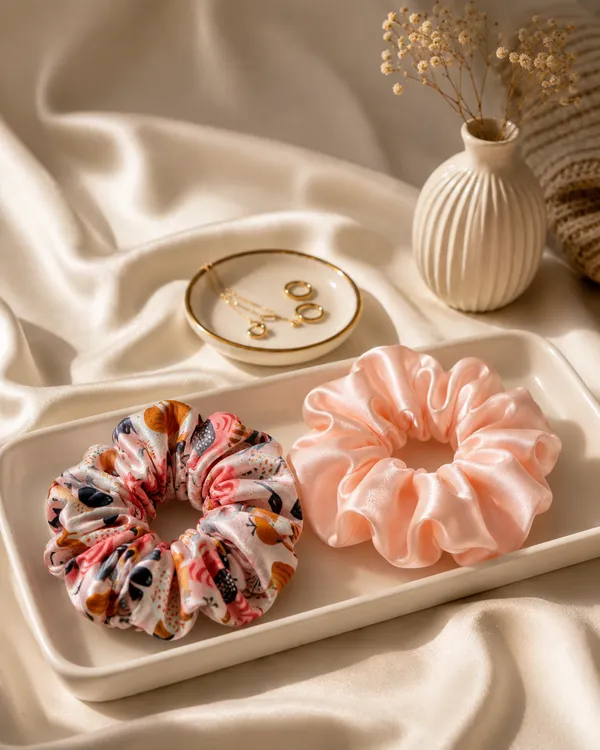 Pink_Silk_Floral_Hair_Scrunchie_Set_For_Women
