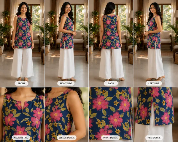 Blue_Cotton_Floral_Print_Sleeveless__Short_Kurti_For_Women