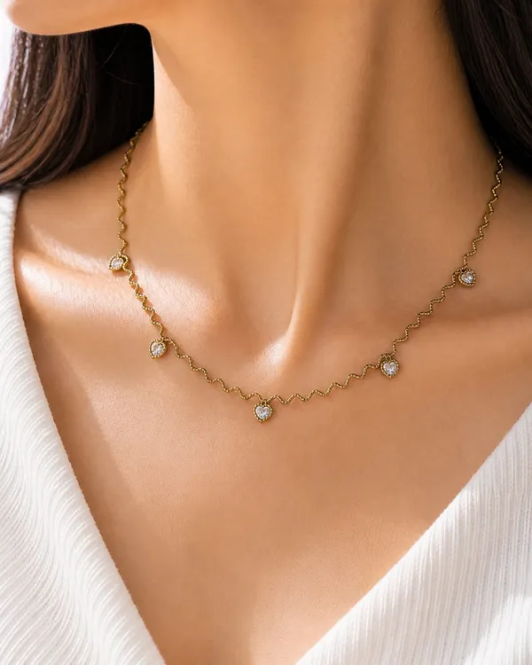 Gold_Tone_Stainless_Steel_Wavy_Heart_Charm_Necklace_For_Women