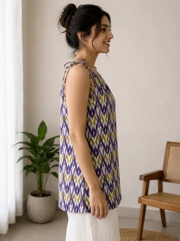 Purple_Cotton_Geometric_Print_Sleeveless_Tunic_Top_For_Women