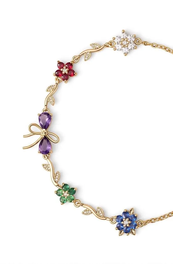 Multicolor_Flower_Bow_Bracelet_for_Women_-_Gold_Plated_Charm_Bracelet