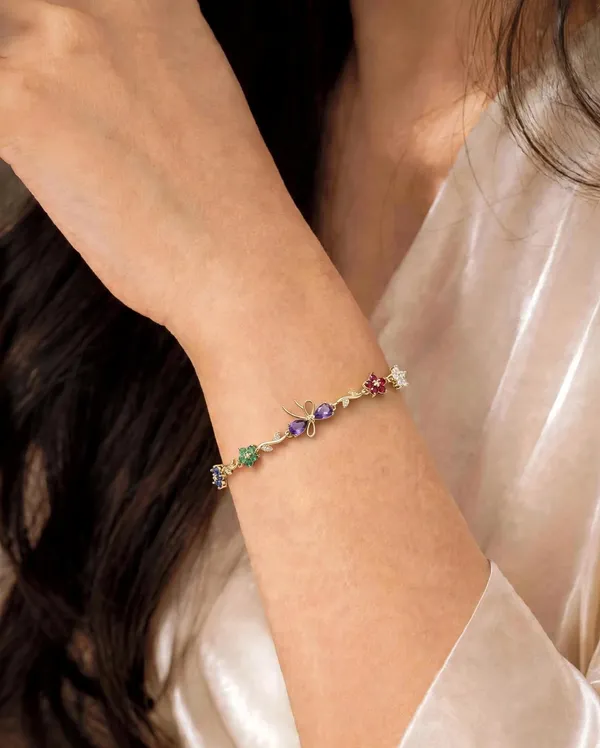 Multicolor_Flower_Bow_Bracelet_for_Women_-_Gold_Plated_Charm_Bracelet
