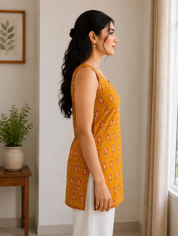 Mustard_Handblock-Style_Printed_Short_Kurti_For_Women
